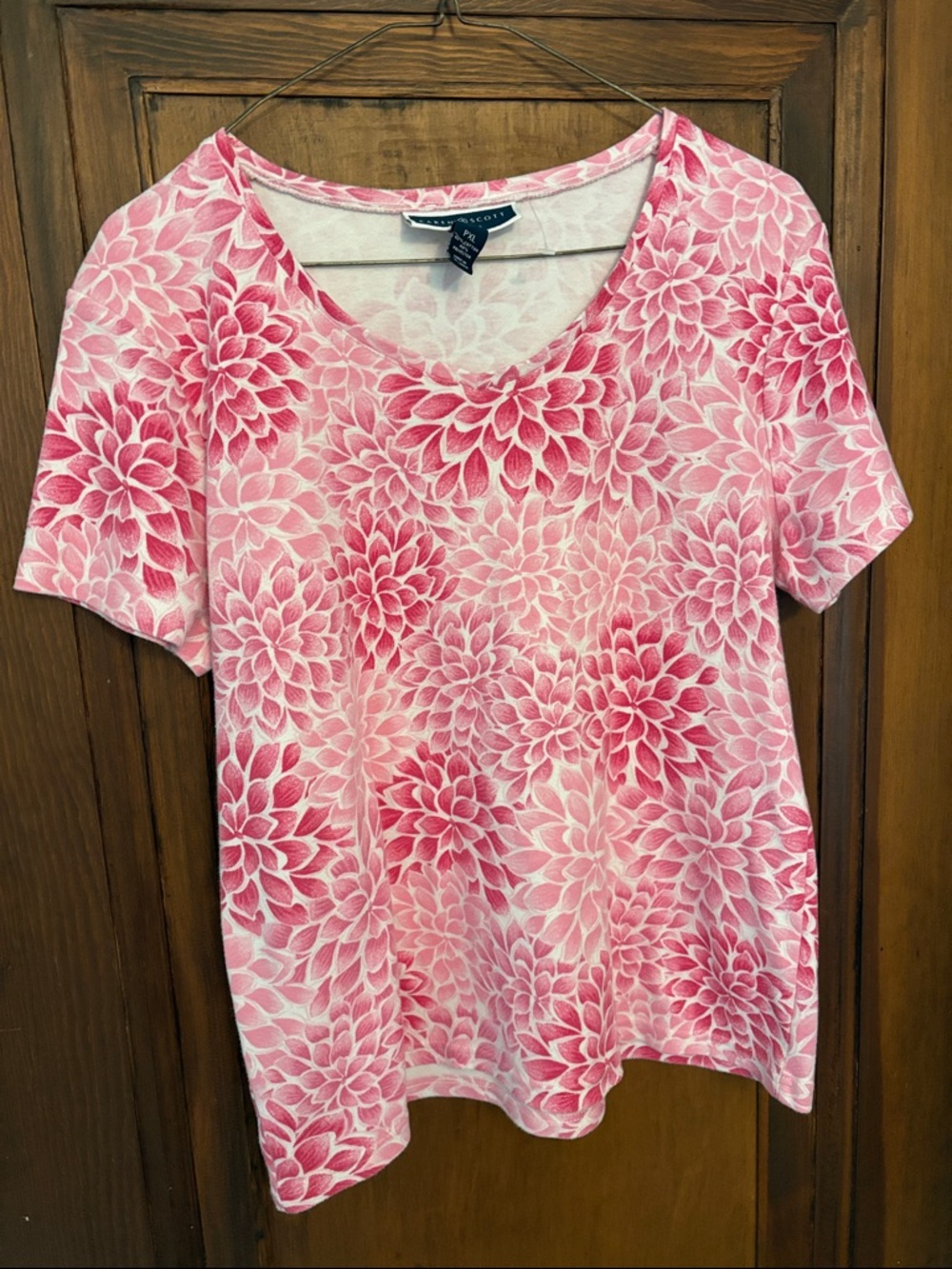 Karen Scott Pink Floral Short Sleeve Scoop Neck Top